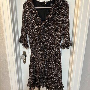 Tommy Hilfiger Black, Brown and White Dress w/Ruffles and Zip Back-Size 12